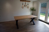 Eikenhouten eettafel | 80x160cm | X-poot industrieel | verjongde rand