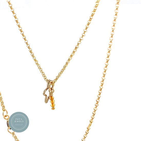 Pat's Jewels Ketting dames - schakel Collier -Minimalistische ketting - Edelsteen Citrien - Geboortemaand November - Gold Filled - 41/ 46 cm