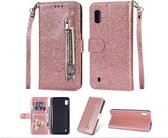 LuxeBass Hoesje geschikt voor Samsung Galaxy A01 Glitter Bookcase hoesje Portemonnee met rits - Rose Goud - telefoonhoes - gsm hoes - telefoonhoesjes