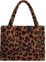 Teddy beer shopper tas met luipaard print - bruin