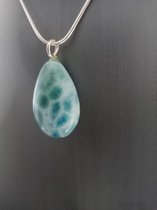 Larimar Druppel hanger A+ kwaliteit plus ketting, gewicht: 9,1 gram, doorsnede: 17,5 mm - 100% larimar!