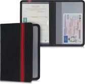 Housse kwmobile pour certificat d'immatriculation et permis de conduire - Housse avec porte-cartes en rouge / noir - Simili cuir - Motif rayures rallye