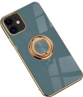 iPhone 11 hoesje met ring - Kickstand - iPhone - Goud detail - Handig - Hoesje met ring - 5 verschillende kleuren - zalm roze - Grijs/blauw - Donker groen - Zwart - Paars