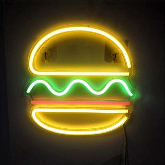 Retro Neon Verlichting – Eenvoudig op te Hangen – Burger – Geel/Groen