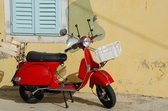 Dibond - Scooter / Vespa  - Rood / zwart / beige / geel - 100 x 150 cm.