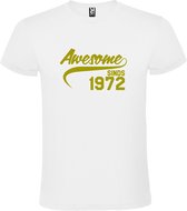 Wit T shirt met "Awesome sinds 1972" print Goud size M