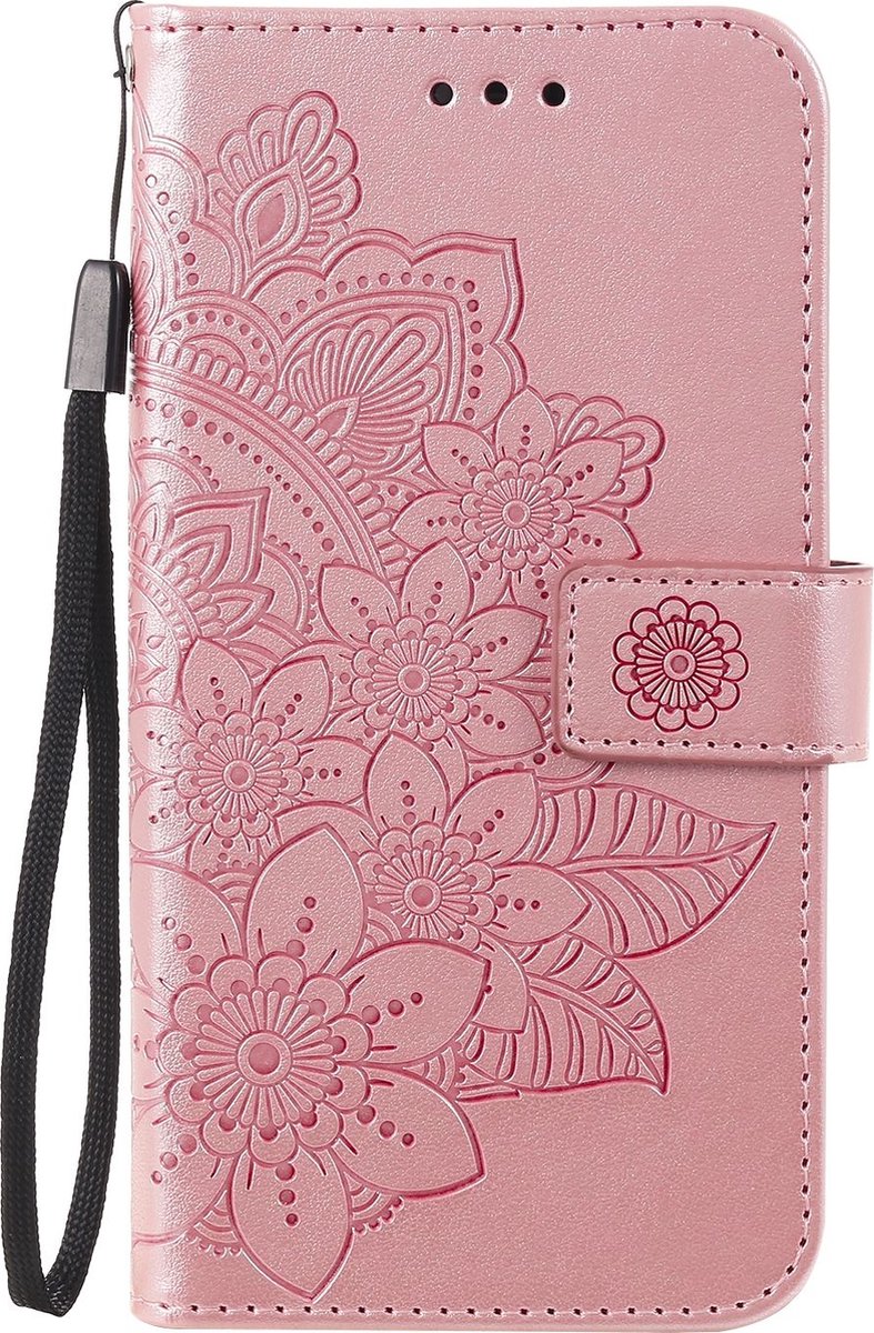 Mobigear Telefoonhoesje geschikt voor OPPO A54 5G Hoesje | Mobigear Flowers Bookcase Portemonnee | Pasjeshouder voor 3 Pasjes | Telefoonhoesje voor Pinpas / OV Kaart / Rijbewijs - Roségoud