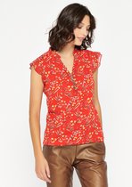 LOLALIZA Blouse met bloemetjes en franjes - Rood - Maat 34