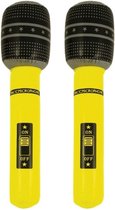 Set van 2x stuks opblaasbare microfoon neon geel 40 cm - Speelgoed microfoon - Popster verkleed accessoire - Feestartikelen