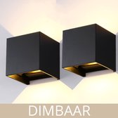 VikingLED wandlamp zwart LED - dimbaar - buitenverlichting - binnen - buiten - buitenlamp - tweezijdig - muurlamp - up and down - kubuslamp -  design - 6 watt - 3000k warm wit - valentijn cadeautje -  10x10x10cm - 2 Stuks