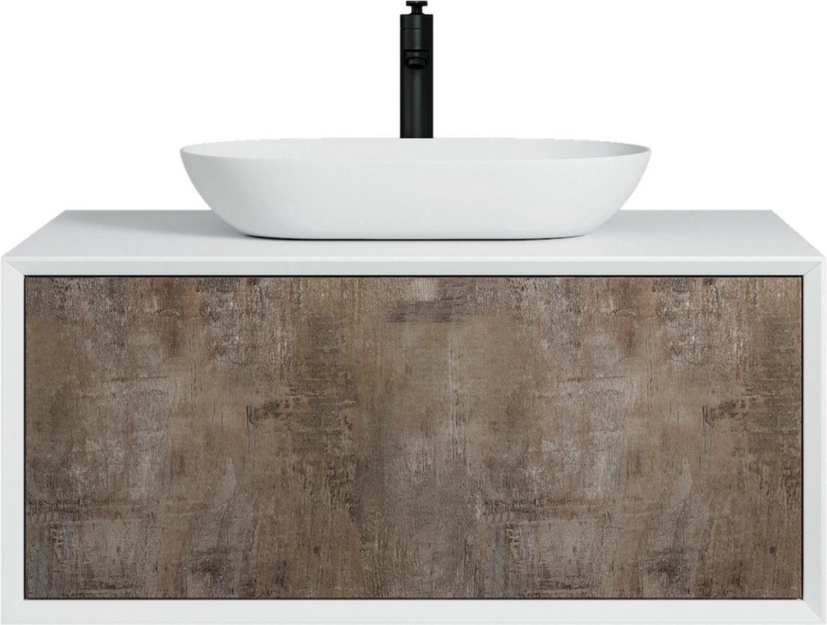 Badplaats Badkamermeubel Set Cordoba 100 cm - Steen Grijs - Badmeubel met Wastafel