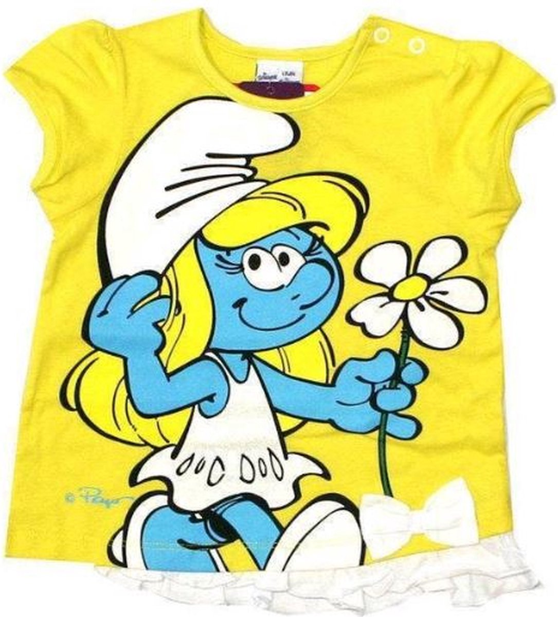 De Smurfen Meisjes T-shirt - Geel - Smurfin met bloem - Maat 92