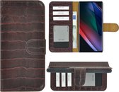 Hoesje Geschikt voor Oppo Find X3 Neo - Bookcase - Oppo Find X3 Neo Wallet Book Case Echt Leer Croco bordeauxrood Cover