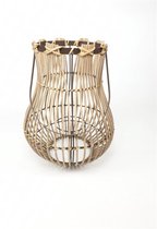 Coffee Rattan Lantarn with Glass 18x35