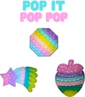 Pop IT Regenboog 3 stuks Octagon, vallende ster & Aardbei | popit fidget toy | Stress verminderd & tegen verveling | Bekend van tiktok