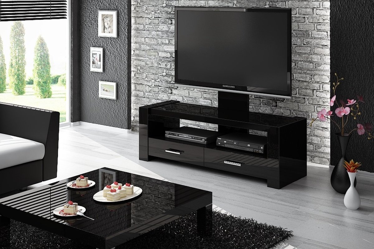 Hubertus Meble Tv-meubel Monaco van 138 cm breed in hoogglans zwart Zwart,Hoogglans zwart