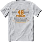 45 Jaar Legend T-Shirt | Goud - Zilver | Grappig Verjaardag Cadeau | Dames - Heren | - Licht Grijs - Gemaleerd - 3XL