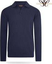 Cappuccino - Polo - Lange Mouw - Knitted - Donker Blauw - S
