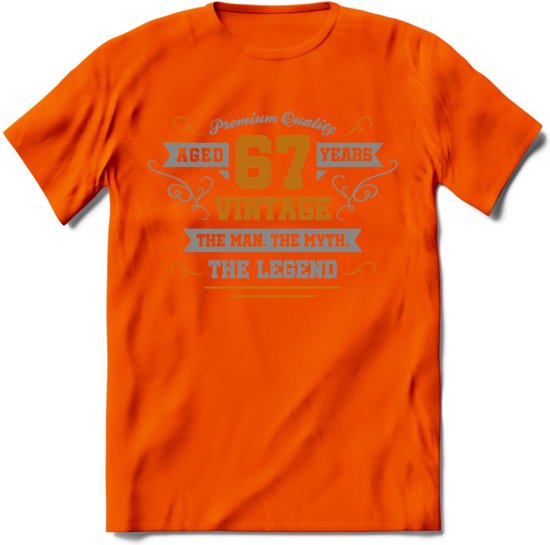 67 Jaar Legend T-Shirt | Goud - Zilver | Grappig Verjaardag Cadeau | Dames - Heren | - Oranje - 3XL