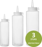 Veluw® Doseerfles Knijpfles - Garneerfles - Sausfles - Spuitfles - Beslagspuit - Doseerspuit - Transparant - 200ml + 350ml + 700ml ( Set van 3 )
