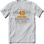 49 Jaar Legend T-Shirt | Goud - Zilver | Grappig Verjaardag Cadeau | Dames - Heren | - Licht Grijs - Gemaleerd - L