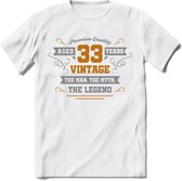 33 Jaar Legend T-Shirt | Goud - Zilver | Grappig Verjaardag Cadeau | Dames - Heren | - Wit - M