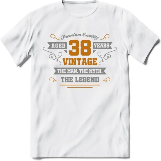 38 Jaar Legend T-Shirt | Goud - Zilver | Grappig Verjaardag Cadeau | Dames - Heren | - Wit - XL