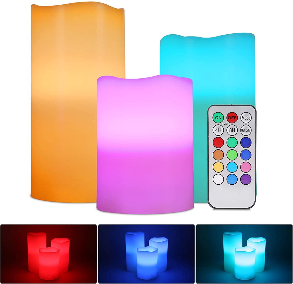 Bougie LED Flamme Vacillante, Lot de 3 (10cm,12.7cm,15cm), Bougie LED  Blanche avec Télécommande