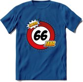 66 Jaar Hoera Verkeersbord T-Shirt | Grappig Verjaardag Cadeau | Dames - Heren | - Donker Blauw - M