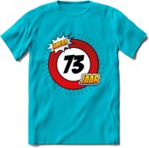 73 Jaar Hoera Verkeersbord T-Shirt | Grappig Verjaardag Cadeau | Dames - Heren | - Blauw - XXL