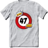 47 Jaar Hoera Verkeersbord T-Shirt | Grappig Verjaardag Cadeau | Dames - Heren | - Licht Grijs - Gemaleerd - 3XL