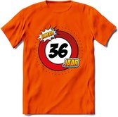 36 Jaar Hoera Verkeersbord T-Shirt | Grappig Verjaardag Cadeau | Dames - Heren | - Oranje - 3XL