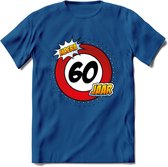 60 Jaar Hoera Verkeersbord T-Shirt | Grappig Verjaardag Cadeau | Dames - Heren | - Donker Blauw - S