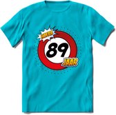 89 Jaar Hoera Verkeersbord T-Shirt | Grappig Verjaardag Cadeau | Dames - Heren | - Blauw - XXL