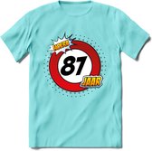 87 Jaar Hoera Verkeersbord T-Shirt | Grappig Verjaardag Cadeau | Dames - Heren | - Licht Blauw - XL