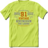 91 Jaar Legend T-Shirt | Goud - Zilver | Grappig Verjaardag Cadeau | Dames - Heren | - Groen - XXL