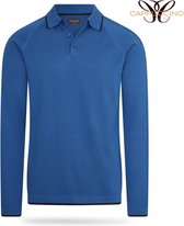 Cappuccino - Polo - Lange Mouw - Knitted - Tipping - Blauw - XXL
