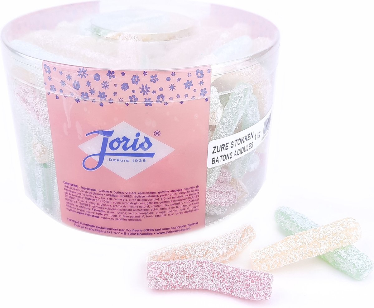 Joris Zure Stokken - Snoep - 1kg - Gekleurd - Zuur - Zacht