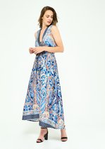 LOLALIZA Satijnen jurk met kleurrijke print - Marine Blauw - Maat 44