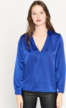 LOLALIZA Satijnen blouse met lange mouwen - Blauw - Maat 38