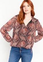 LOLALIZA Blouse met ruches en paisley print - Zwart - Maat 38