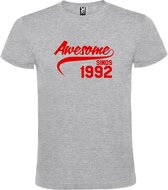 Grijs T shirt met "Awesome sinds 1992" print Rood size L