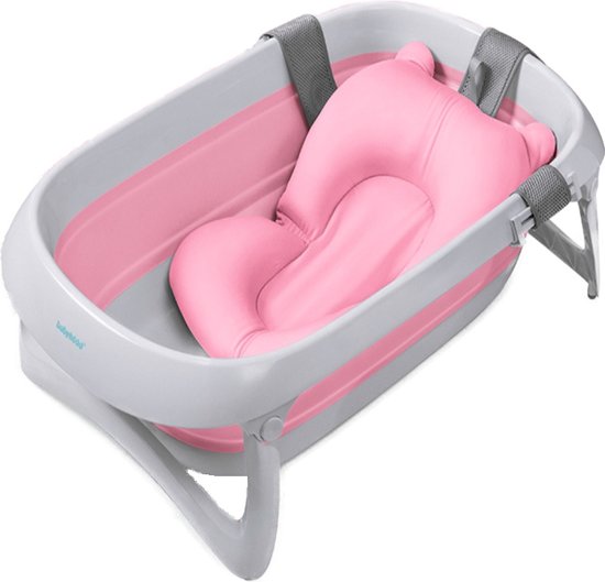 Babybadje opvouwbaar inclusief baby badkussen - Baby badje met standaard - Peuterbadje - 86 x 48 x 24 cm - 0 tot 5 jaar - Baby bad roze