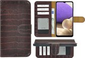 Samsung A32 Hoesje - 5G - Bookcase - Samsung A32 Hoesje Book Case Wallet Echt Leder Croco Bordeauxrood Cover