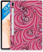 Cover Samsung Galaxy Tab S7FE TPU Siliconen Hoes Swirl Pink met transparant zijkanten