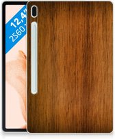 Tablethoesje met Naam Geschikt voor Samsung Galaxy Tab S7FE Cover Donker Hout met doorzichte zijkanten