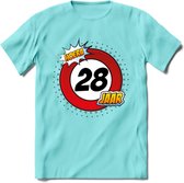 28 Jaar Hoera Verkeersbord T-Shirt | Grappig Verjaardag Cadeau | Dames - Heren | - Licht Blauw - L