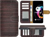 Motorola Moto Edge 20 Lite Hoesje - Bookcase - Portemonnee Hoes Echt leer Wallet case Croco Bordeauxrood