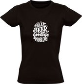 Hello beer, goodbye problems | Dames T-shirt | Zwart | Hallo bier, tot ziens problemen | Borrel | Feest | Carnaval | Oktoberfeest  | Quote | Spreuken