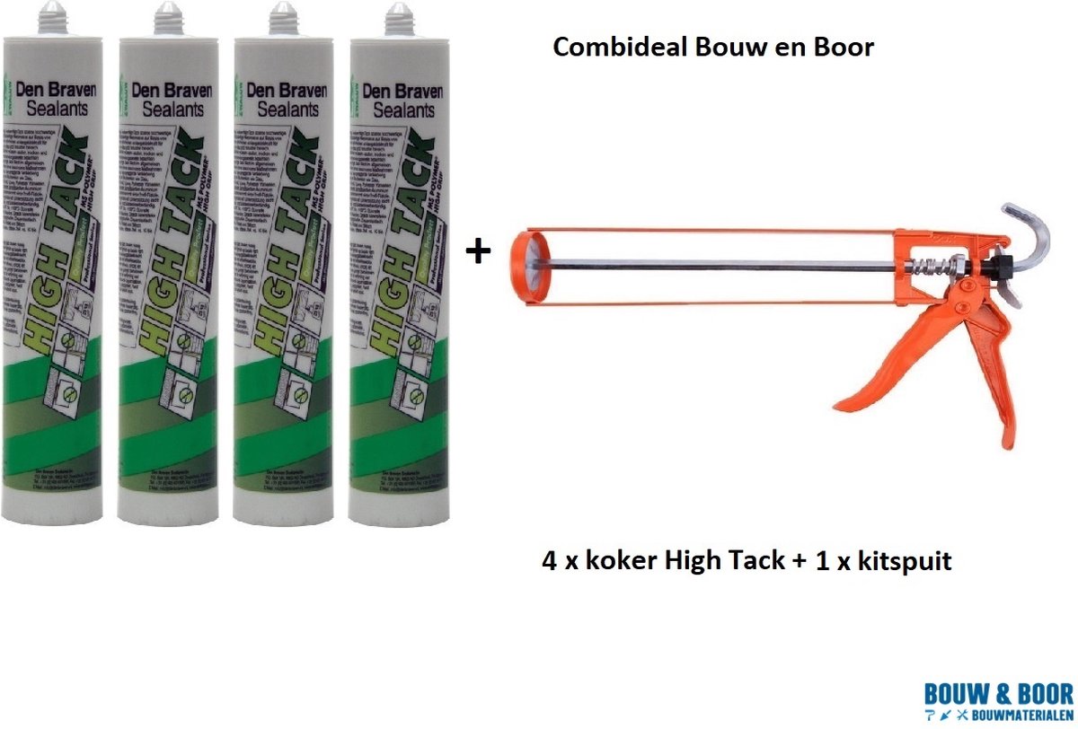 Den Braven -Combideal- Zwaluw High Tack lijmkit - montagekit - 4 x wit - 290 ml koker + 1 x Kitspuit metaal zwart of oranje.